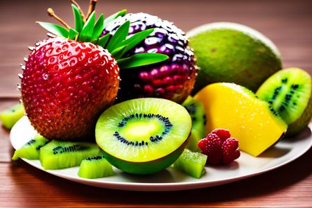 07774-3001465120-4k, lots of delicious tropical fruits with drops of moisture on table, a lot of details.png